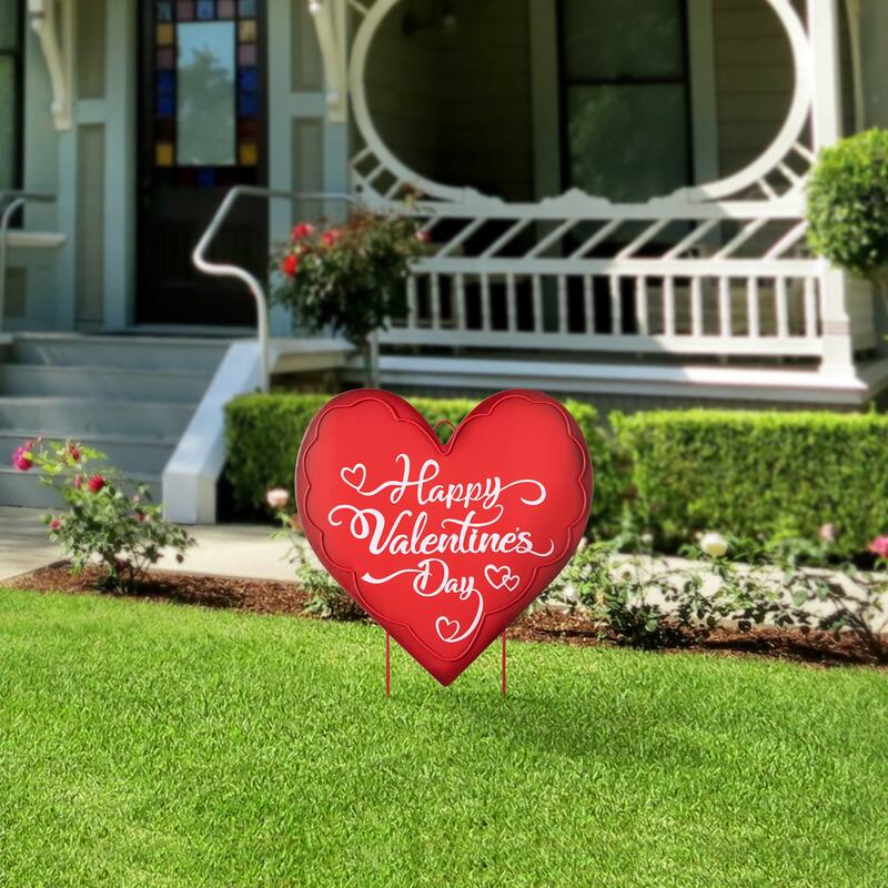 Glitzhome 24"H Metal Valentine's Day Red Heart Yard Stake