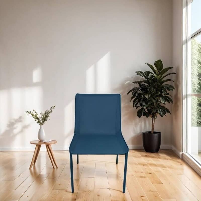 Aria Home Set of 2 Blue Eloi High Back Dining Chairs Recycled Leather