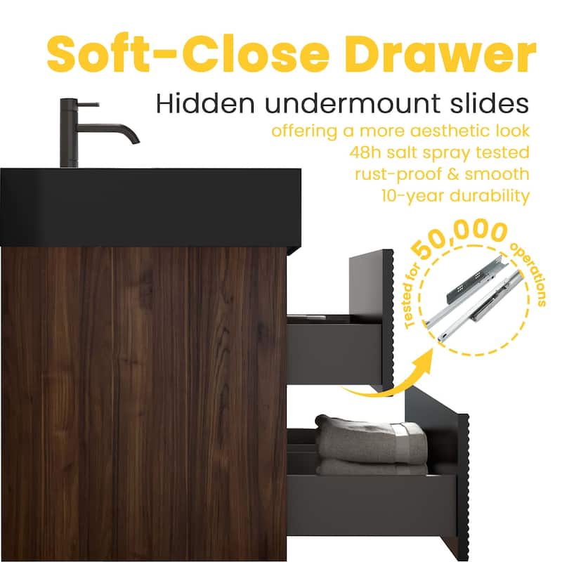 Wall Mounted Bathroom Vanity with Solid Surface Sink and Soft Drawers