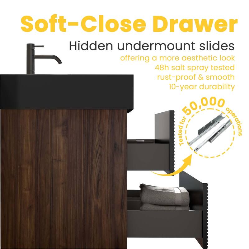 Wall Mounted Bathroom Vanity with Glossy White Solid Surface Sink