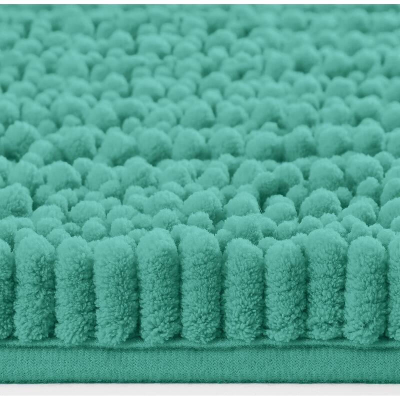 2 Piece Set Blue Soft Cozy Plush Chenille Bath Mat Bathroom Rug