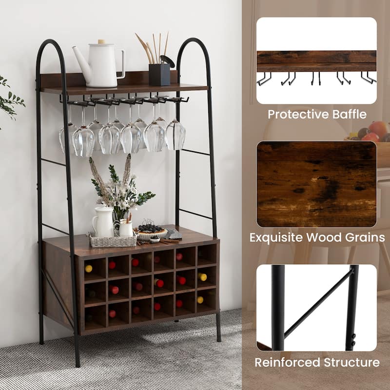 Costway Industrial Rack Freestanding Bottle Holder with Stemware - See Details