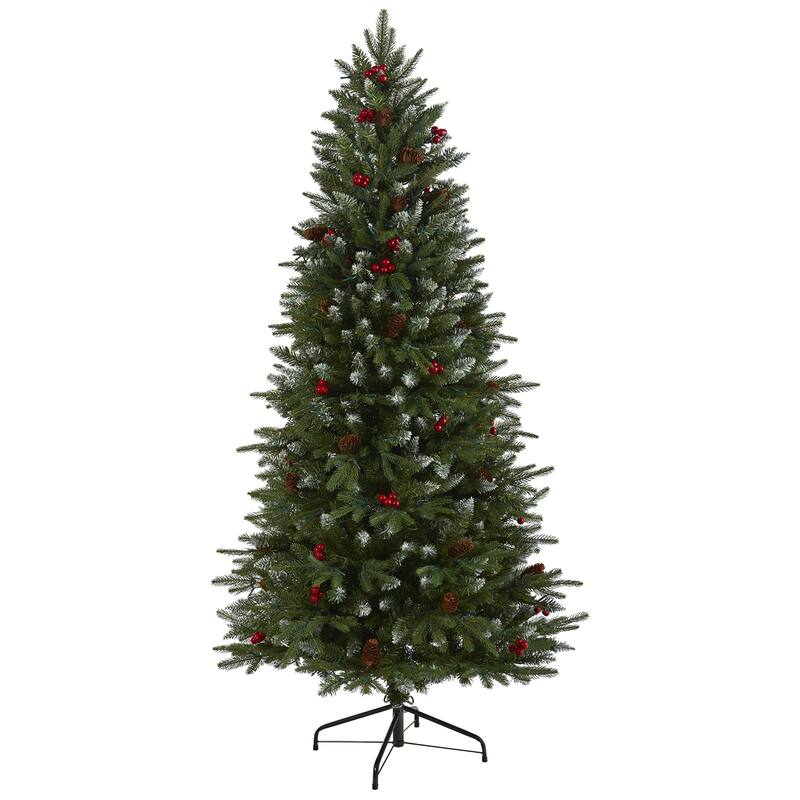 6ft. Snow Tipped Spruce Artificial Christmas Tree with Frosted Berries, Pinecones & 300 Clear LED Lights - Winter X-Mas Tree