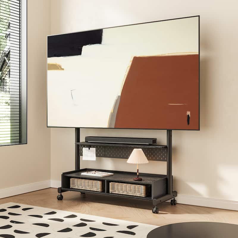 FITUEYES Rolling Floor TV Stand Mount for 70-100 Inch TVs ,with Two Wooden Large Storage