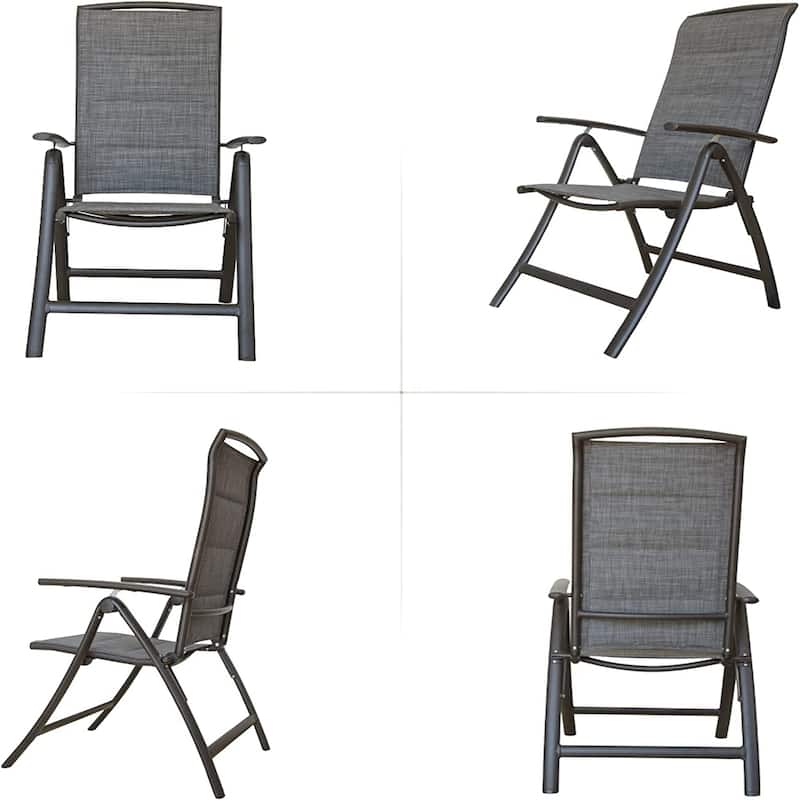 Aluminum Adjustable Outdoor Reclining Sling Lawn Chairs with Double-Layered Textile Fabric in Dark Gray Set of 2
