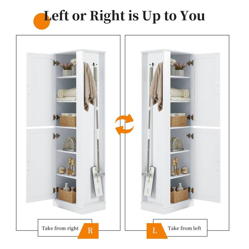 68-Inch Tall Bathroom Storage Cabinet with 2 Doors, Adjustable Shelves, Side Hooks & Anti-Tip Kit, Freestanding Organizer, Black