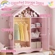 preview thumbnail 8 of 18, Gymax Kids Dress Up Storage w/ Mirror Roofed Wardrobe Closet w/ Open