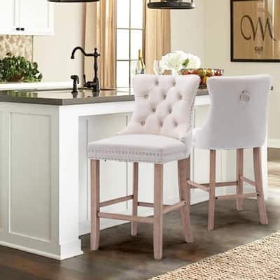 Wing Back Velvet Tufted Nailhead Barstools(Set of 2)