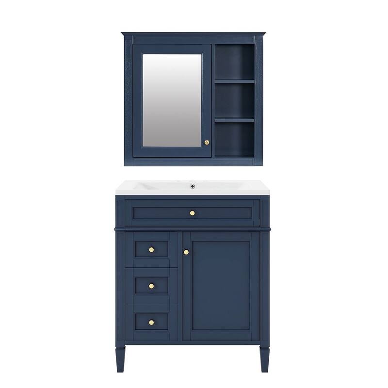 30" Modern Bathroom Vanity with Top Sink and 2 Drawers and a Tip-out Drawer