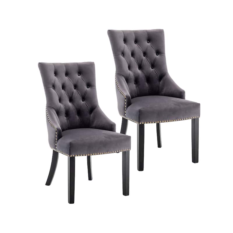 Porthos Home Dev Tufted Velvet Dining Chairs with Rubberwood Legs, Set of 2 - Grey