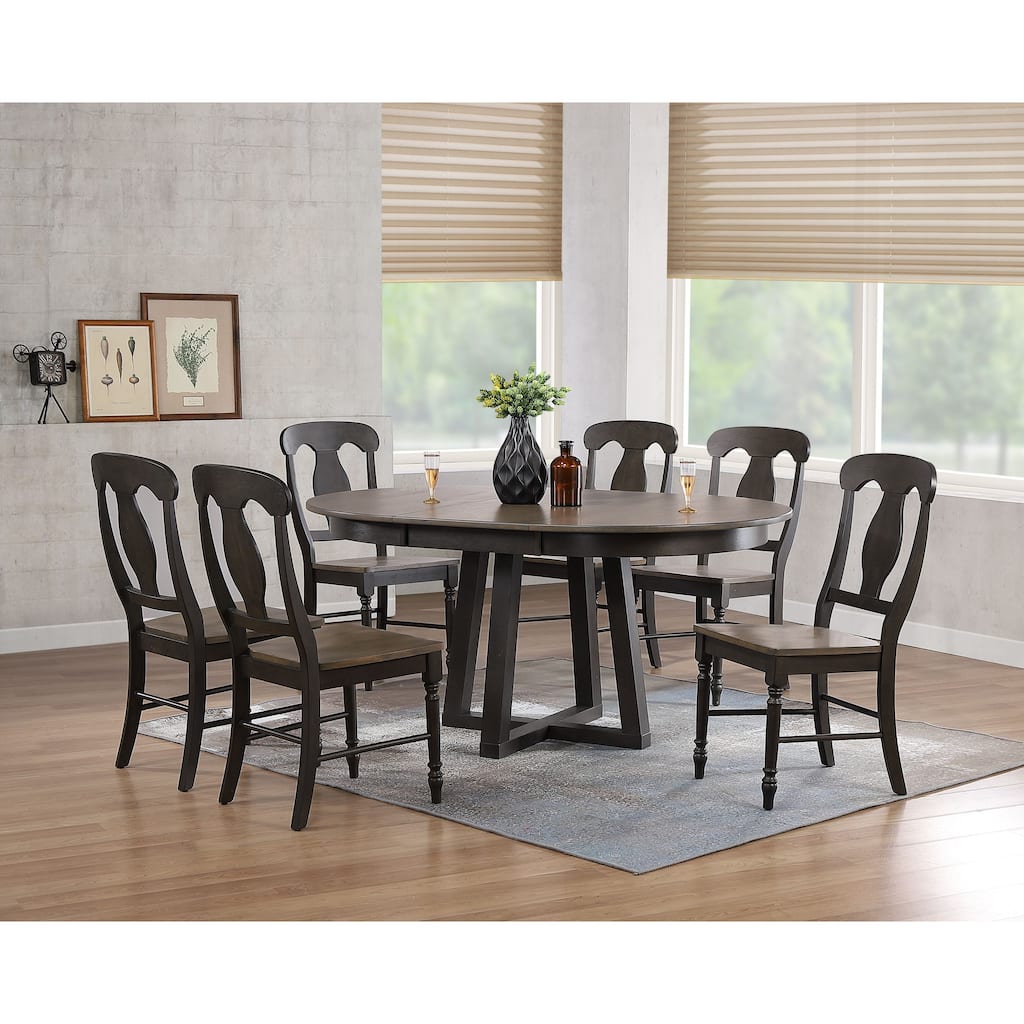 Antiqued Grey Napoleon Back 7-Piece Cross Pedestal Dining Set