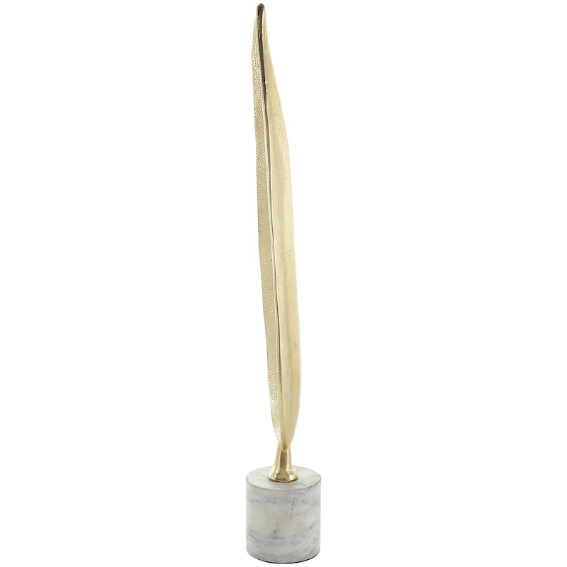 Aluminum Metal Leaf Textured Decorative Sculpture with White Marble Base - Gold - CosmoLiving by Cosmopolitan