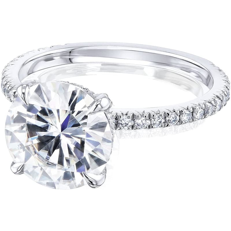 Kobelli 3 Carat Moissanite and Lab Grown Diamond 14k Solid Gold Wrap Basket Near Eternity French Pavé Lumière Engagement Ring