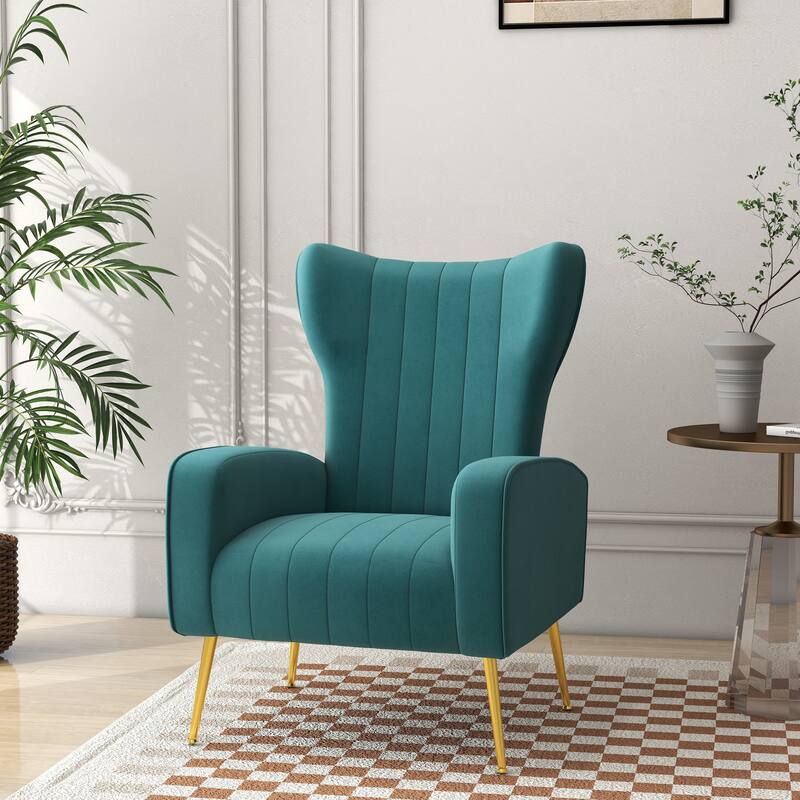 Upholstered Wingback Accent Chair - 26.4"W x 37.8"H x 32.6"D - Peacock Blue