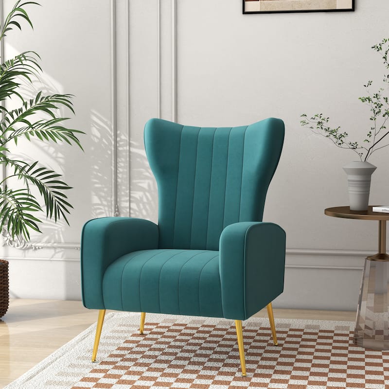 Velvet Accent Chair Upholstered Living Room Arm Chair - PEACOCK BLUE
