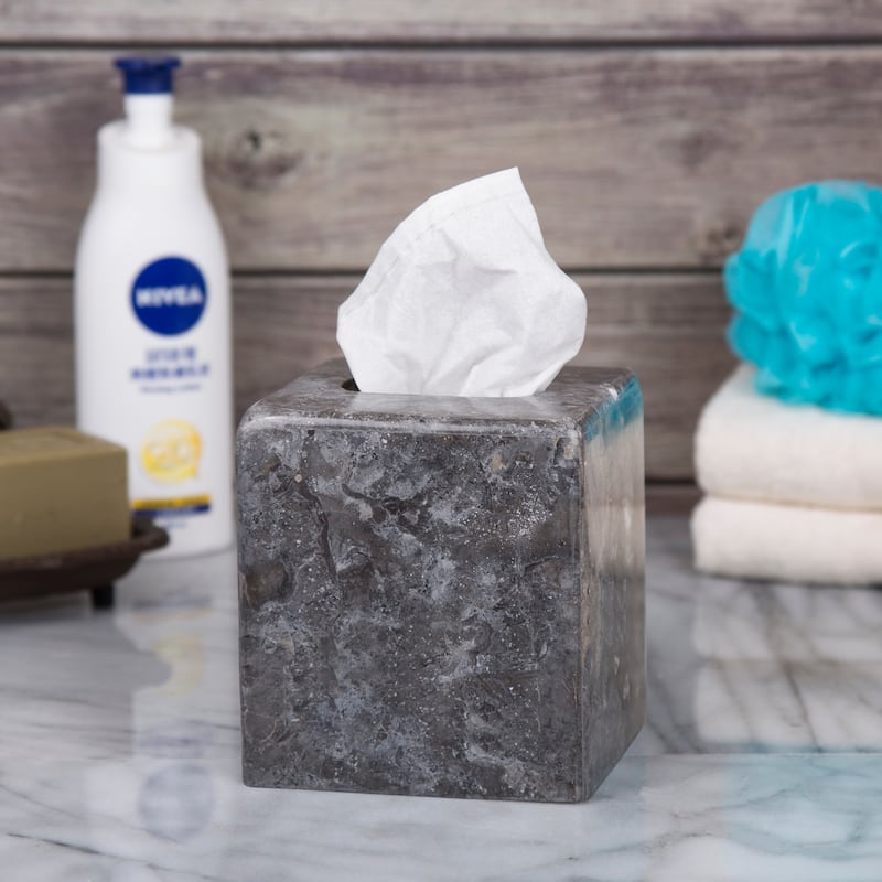 Creative Home Charcoal Marble Square Tissue Box Holder, Tissue Paper Cover - Dark Gray - 5.2" x 5.2" x 5.5 H
