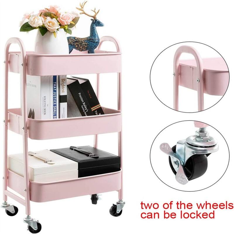 3 Tier Metal Utility Cart - 15.35"D x 27.5"W x 11.42"H