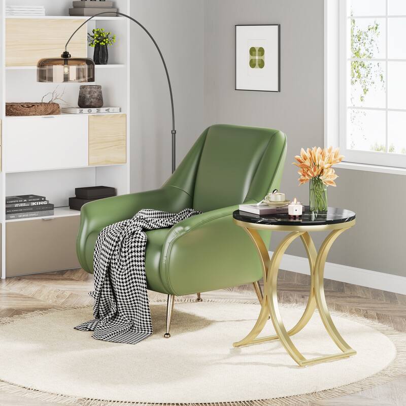 White Gold Side Table Round End Table Modern Small Coffee Table Accent C Table