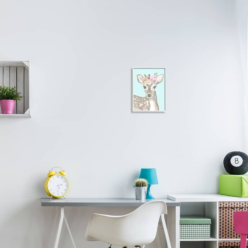 Stupell Floral Deer on Framed Giclee Art Design by Corinne Haig