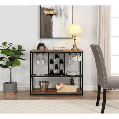 Industrial Bar Cart with Wheels and 3 -Tier Storage Shelves