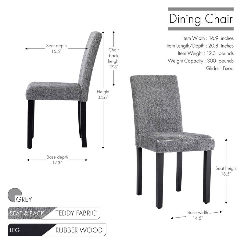 Porthos Home Bleiz Teddy Fabric Dining Chairs with Rubberwood Legs, Set of 4