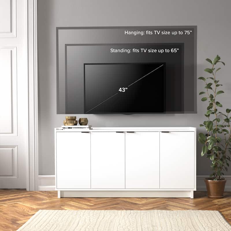 Prepac Simply Modern 4 Door 60" W x 30" H x 16" D Storage Cabinet - 60 in W x 30 in H x 16 in D
