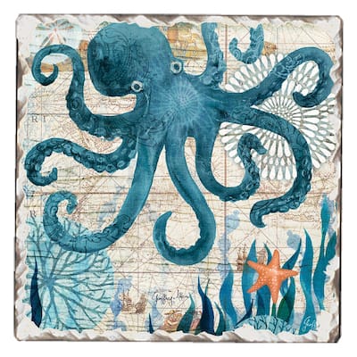 Counterart Absorbent Stone Coasters - Nautical Octopus - Set of 4 - 4x4x1.120