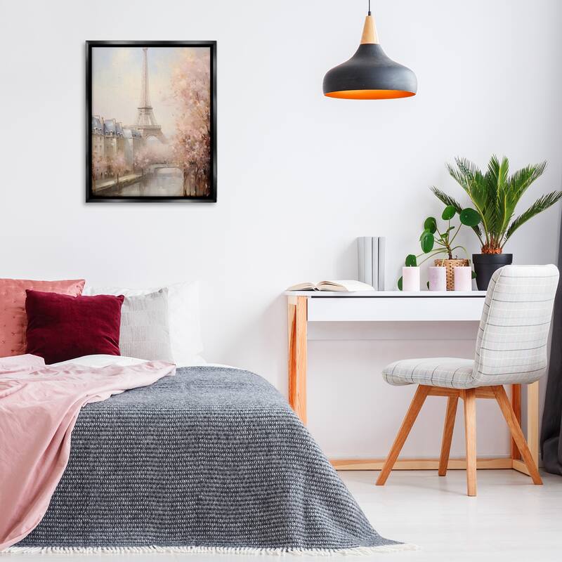 Stupell Soft Eiffel Tower River View Framed Floater Canvas Wall Art Design By Arlington Prints
