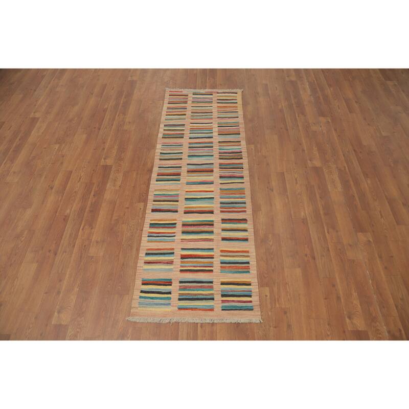 Hand Woven Oriental 100% Wool Carpet Southwestern Modern Multi-Colored Kilim Runner Rug - 6' 0'' X 2' 0''