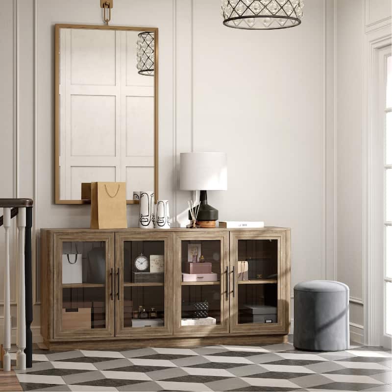 Modern Glass Door Buffet Cabinet with 4 Doors