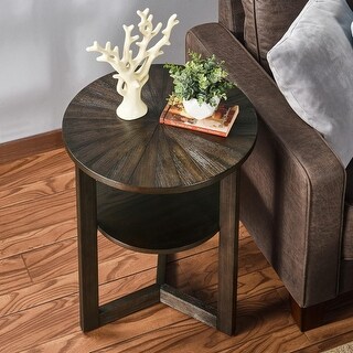 Rustic Round End Table with Storage Shelf, Solid Wood, 2-Tier, Easy ...
