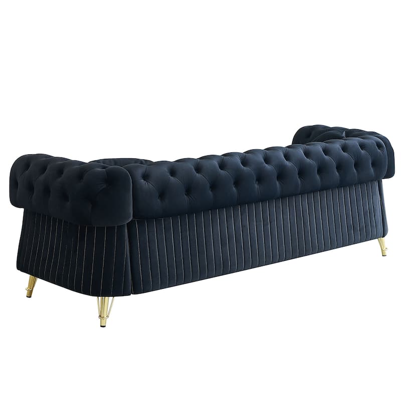 Elegant Chesterfield Modern Tufted Velvet Sofa with Titanium Gold Accents