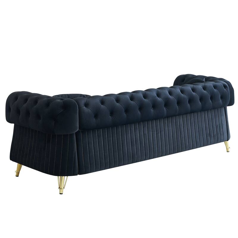 Oversized Chesterfield Tufted Sofa, Velvet Upholstered 3 Seater Sofa, Deep Seat Sofa with 2 Toss Pillows for Living Room