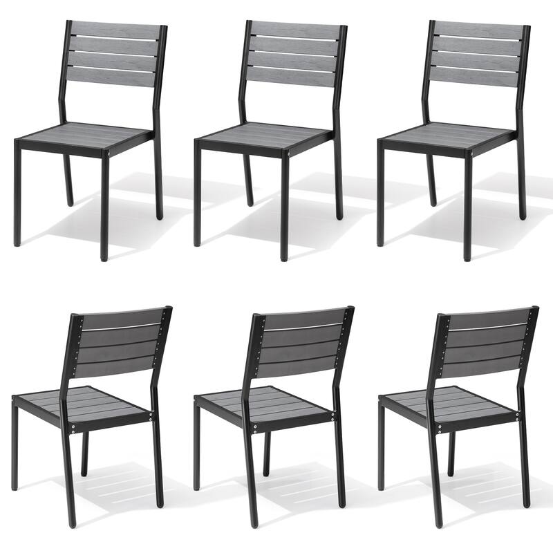 Outdoor Aluminum Dining Chairs Modern Stackable Chairs for Patio - Gray, 6PCS