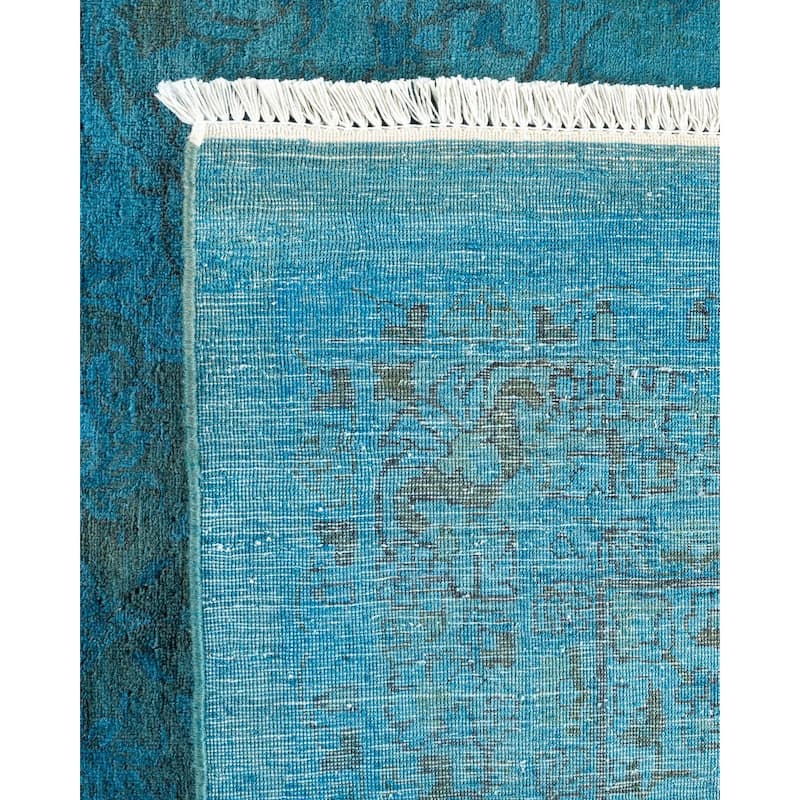 Overton Hand Knotted Wool Vintage Inspired Modern Contemporary Overdyed Blue Area Rug - 10' 2" x 13' 10"