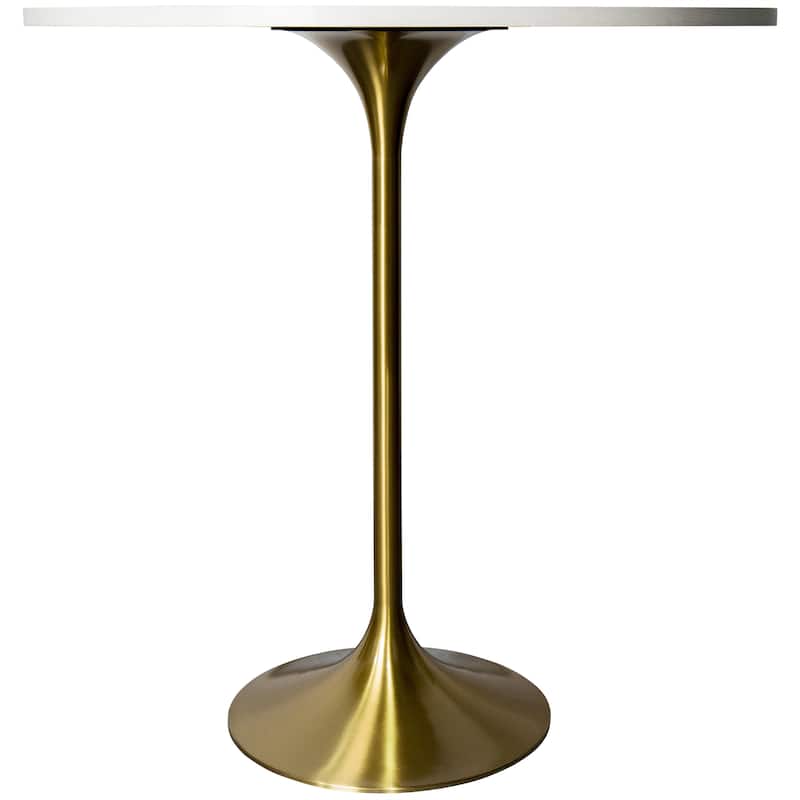 LeisureMod Verve 36" Round Dining Table with MDF Wood TableTop and Brushed Gold Base for Kitchen & Dining Room