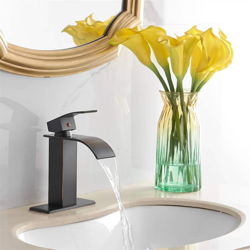 Waterfall Bathroom Faucet With Drain Assembly Single Handle Bathroom Sink Faucets 1 Hole Vanity Basin Modern Tap With Deck Plate