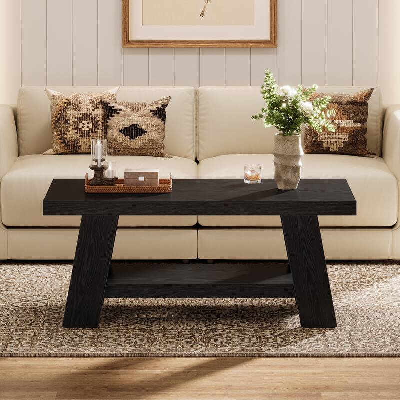 Coffee Table, Rectangular Coffee Tables for Living Room, Wood Center Tables with Storage Shelves for Home