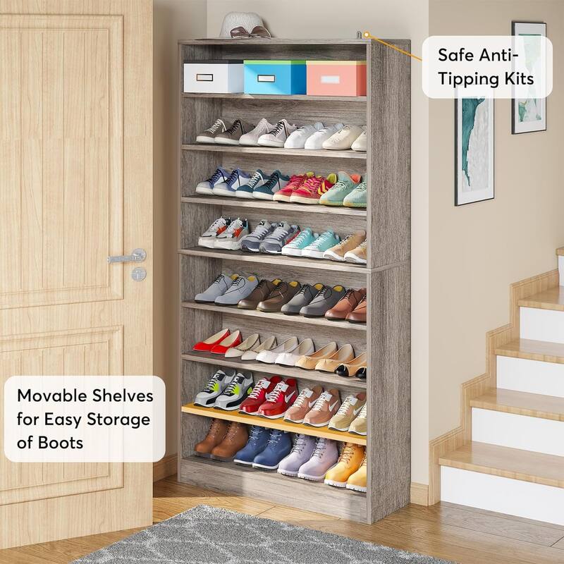 31" Width Grey Shoe Cabinet, 9 Tiers 40-45 Pairs