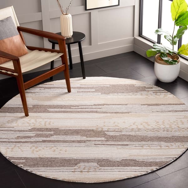slide 2 of 13, Martha Stewart by SAFAVIEH Radostina Rustic Stripe Wool Rug 6' Round - Natural/Brown - Round