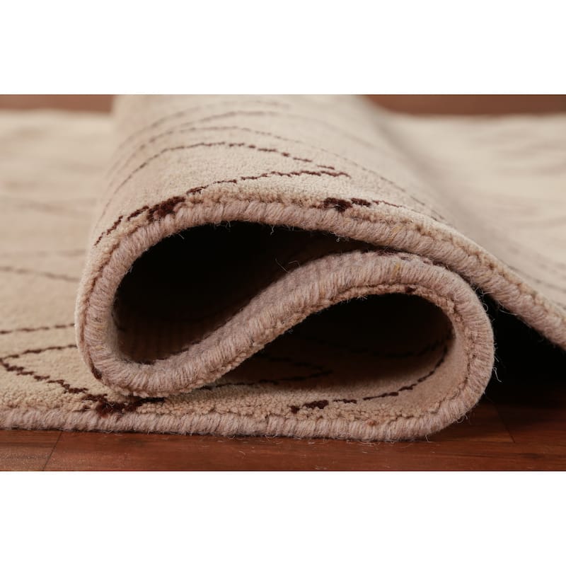 Hand Knotted Oriental 100% Wool Carpet Modern Geometric Beige & Ivories Moroccan Area Rug - 8' 0'' X 5' 0''