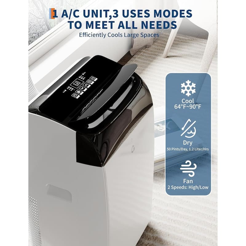 12000 BTU Portable AC Unit, 24H Timer, Remote Control