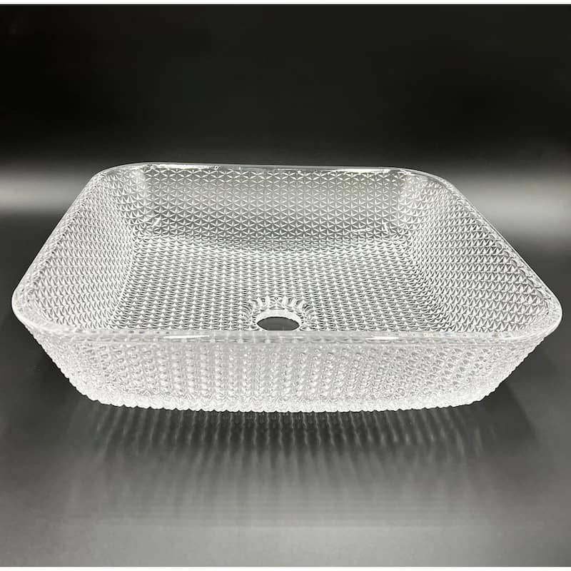 Decorative 16" Square Crystal Vessel Sinks With White Base