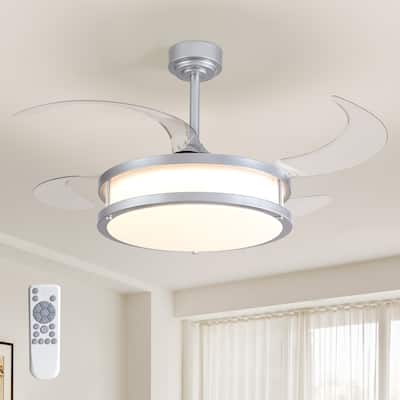 48" Modern Retractable Dimmable LED Chandelier Ceiling Fan with Lights and Remote