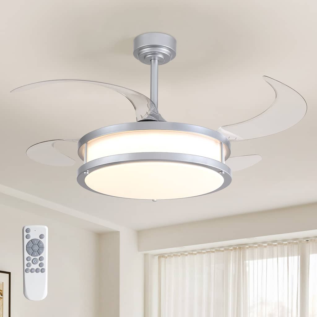 48" Modern Retractable Dimmable LED Chandelier Ceiling Fan with Lights and Remote