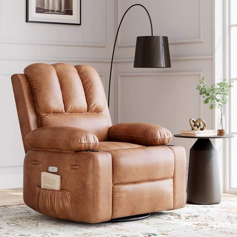 22" Electric Swivel Recliner Chair, Rocking Sofa Chair with Massage - Brown