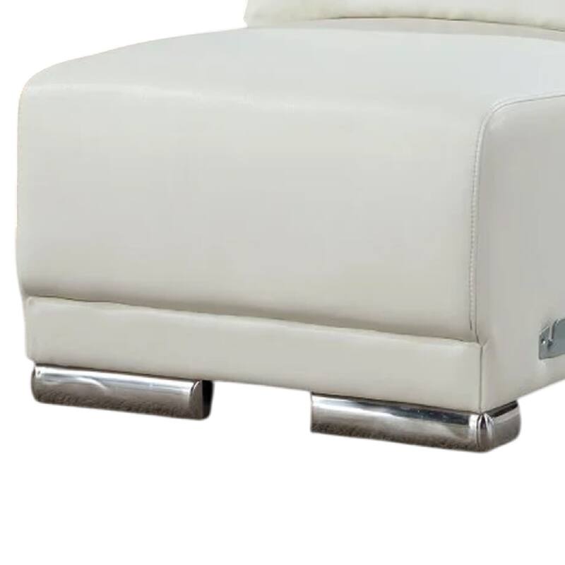 Althy Modular Armless Lounge Chair, Chrome Metal, White Faux Leather