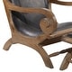 preview thumbnail 17 of 18, Dark Brown Leather Handmade Upholstered Room Accent Chair with Ottoman with Scrolled Wood Arms and Arched Legs