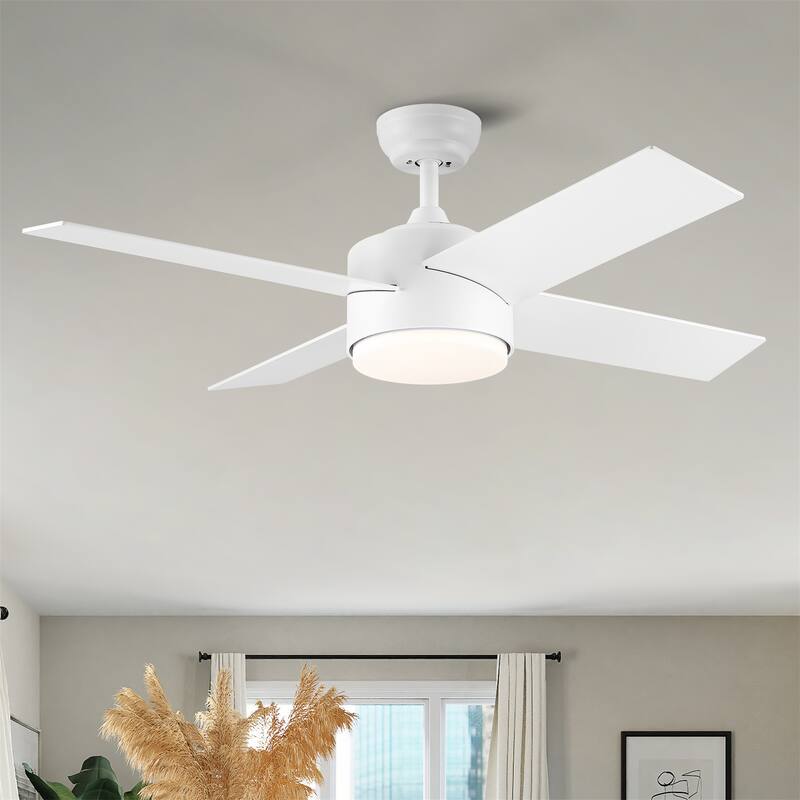 52 Inch Indoor Ceiling Fan with Intergrated Led - White+Walnut