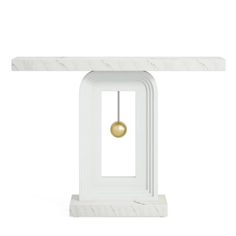 Modern Console Table with Geometric Base, 40 inch Narrow Sofa Entryway Table with Gold Decor, Contemporary Wood Accent Table
